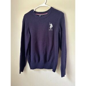 US Polo Assn. Navy Blue Crew Neck Pullover‎ Sweater, Embroidered Logo, Classic